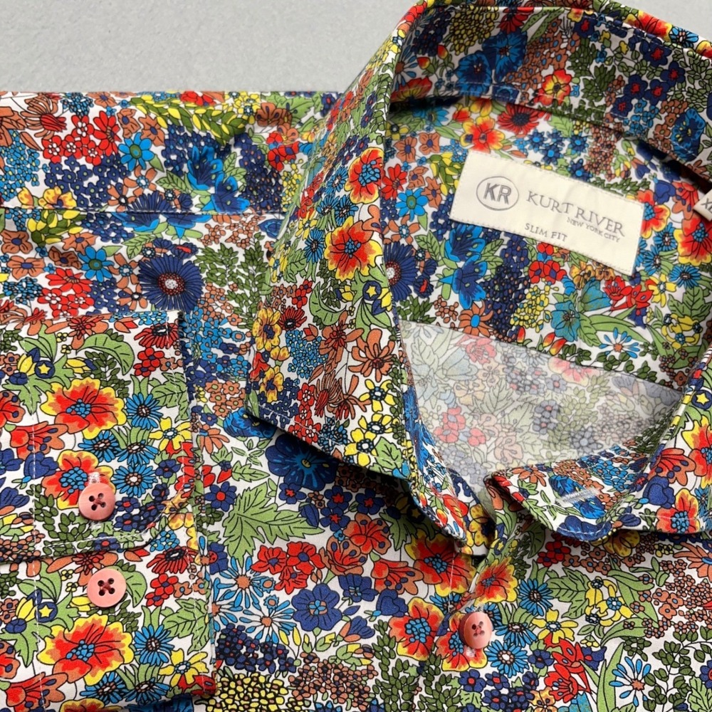 Kurt River NYC Men XL Slim Fit Floral Button Down Shirt Multi Color‎ Long Sleeve